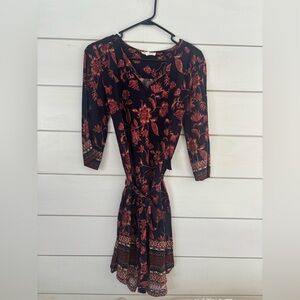 beachlunchlounge Black and Red Floral Long Sleeve Dress